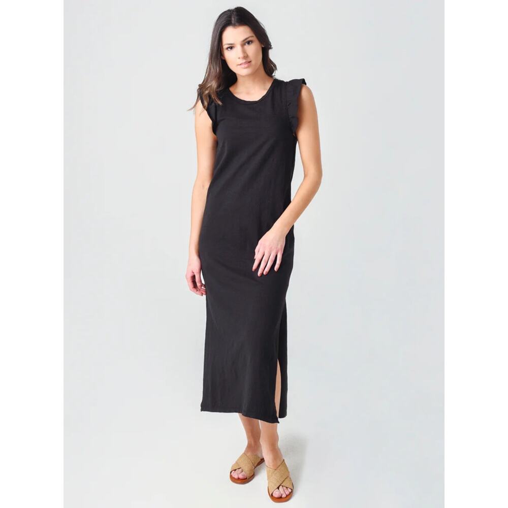 Z Supply Blakey Slub Side Slits Sleeveless Ruffes Midi Dress Black XS